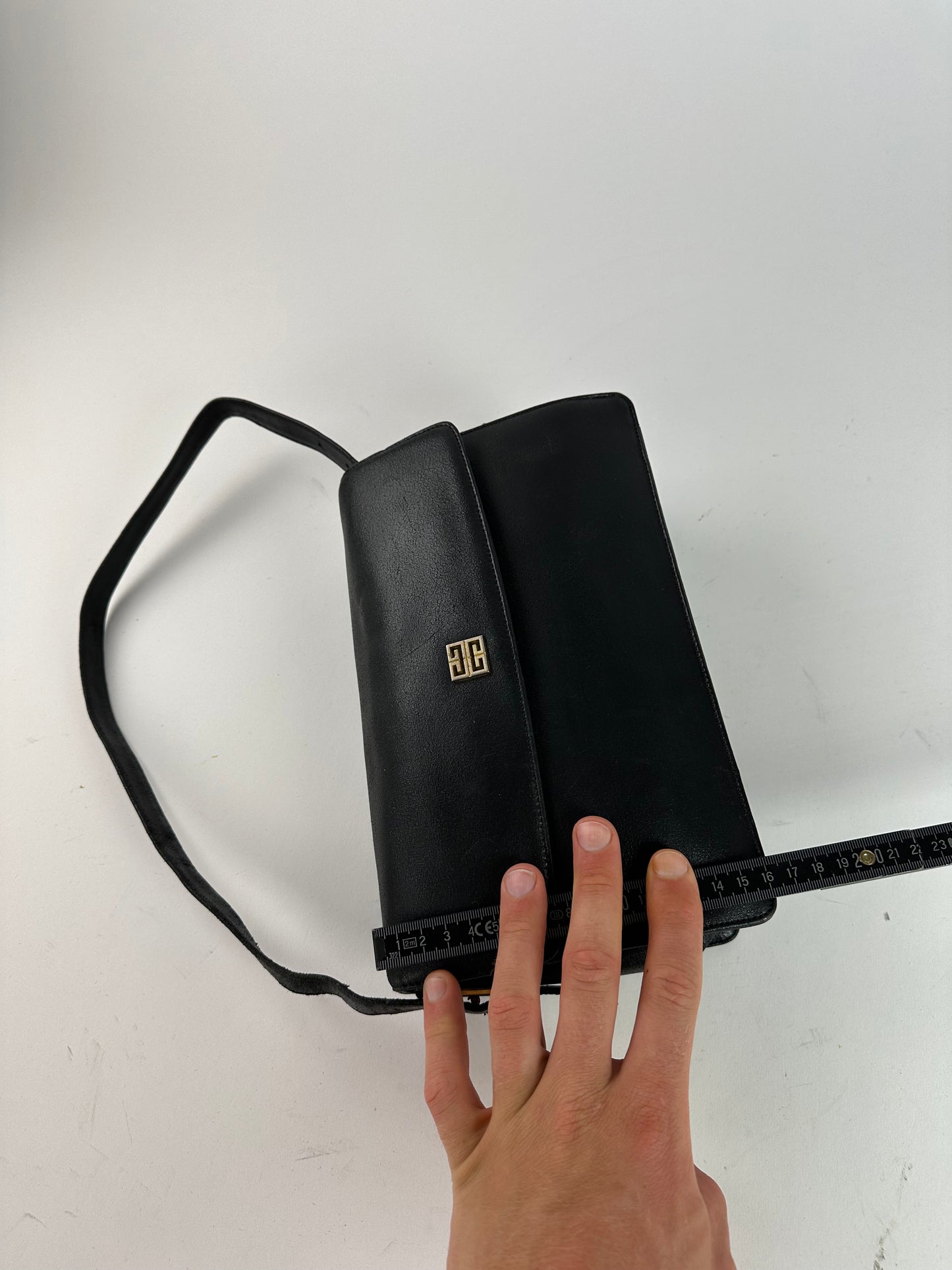 Vintage Givenchy Grained Leather Shoulder Bag Black Gold