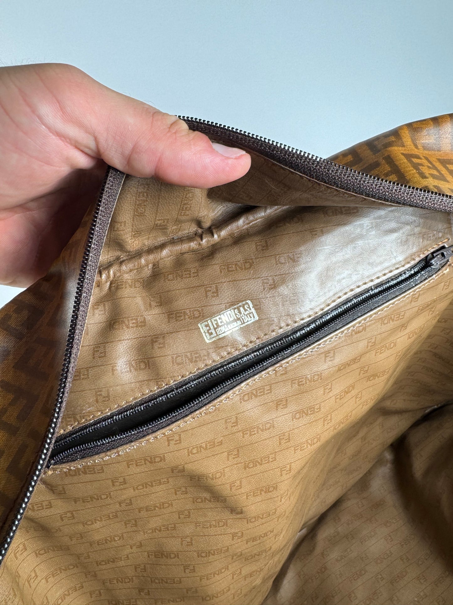 Vintage leather Fendi FF monogram Duffel bag gold brown