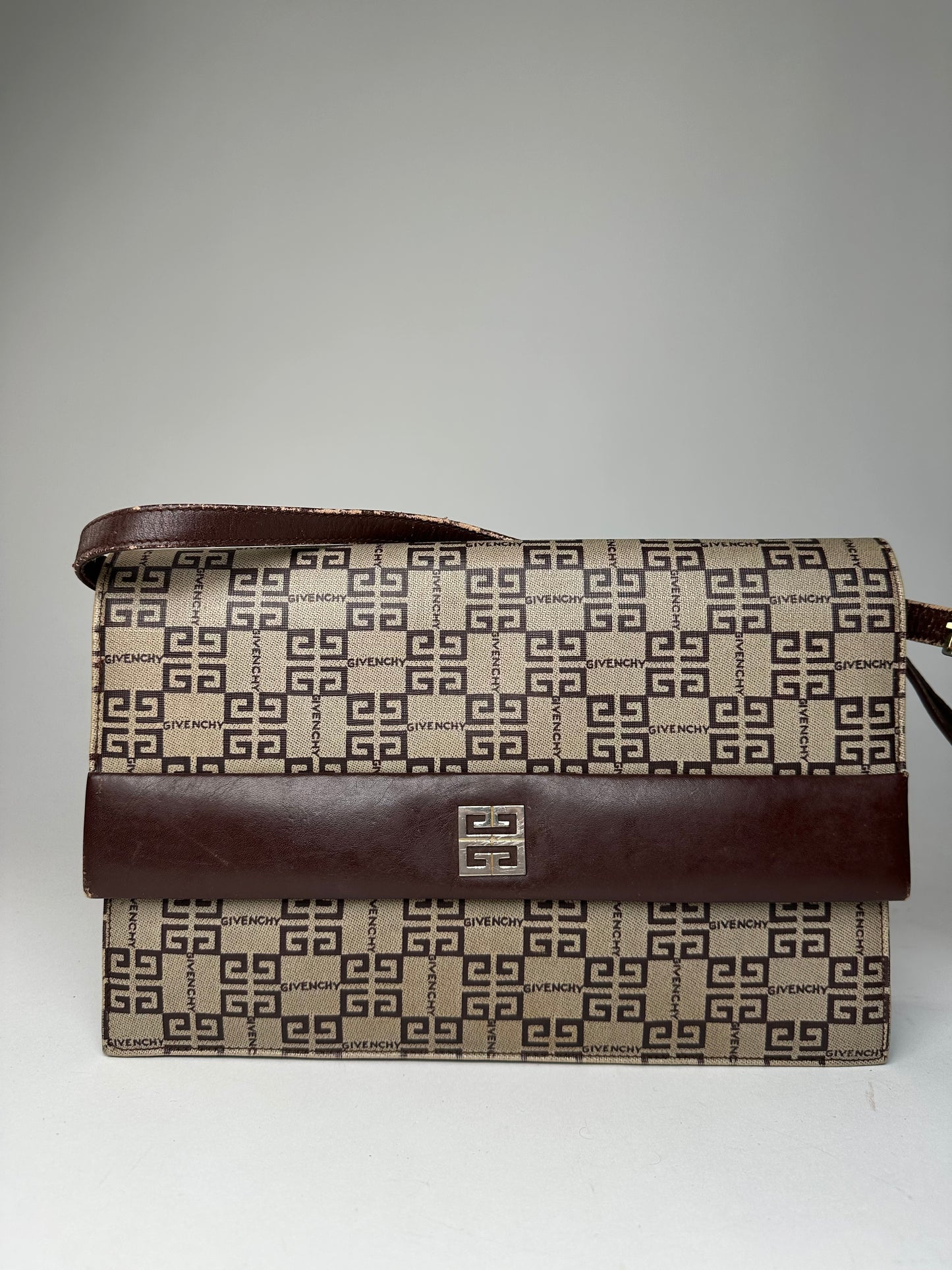 Vintage Givenchy Monogram Leather Multiway Vag Grey Brown