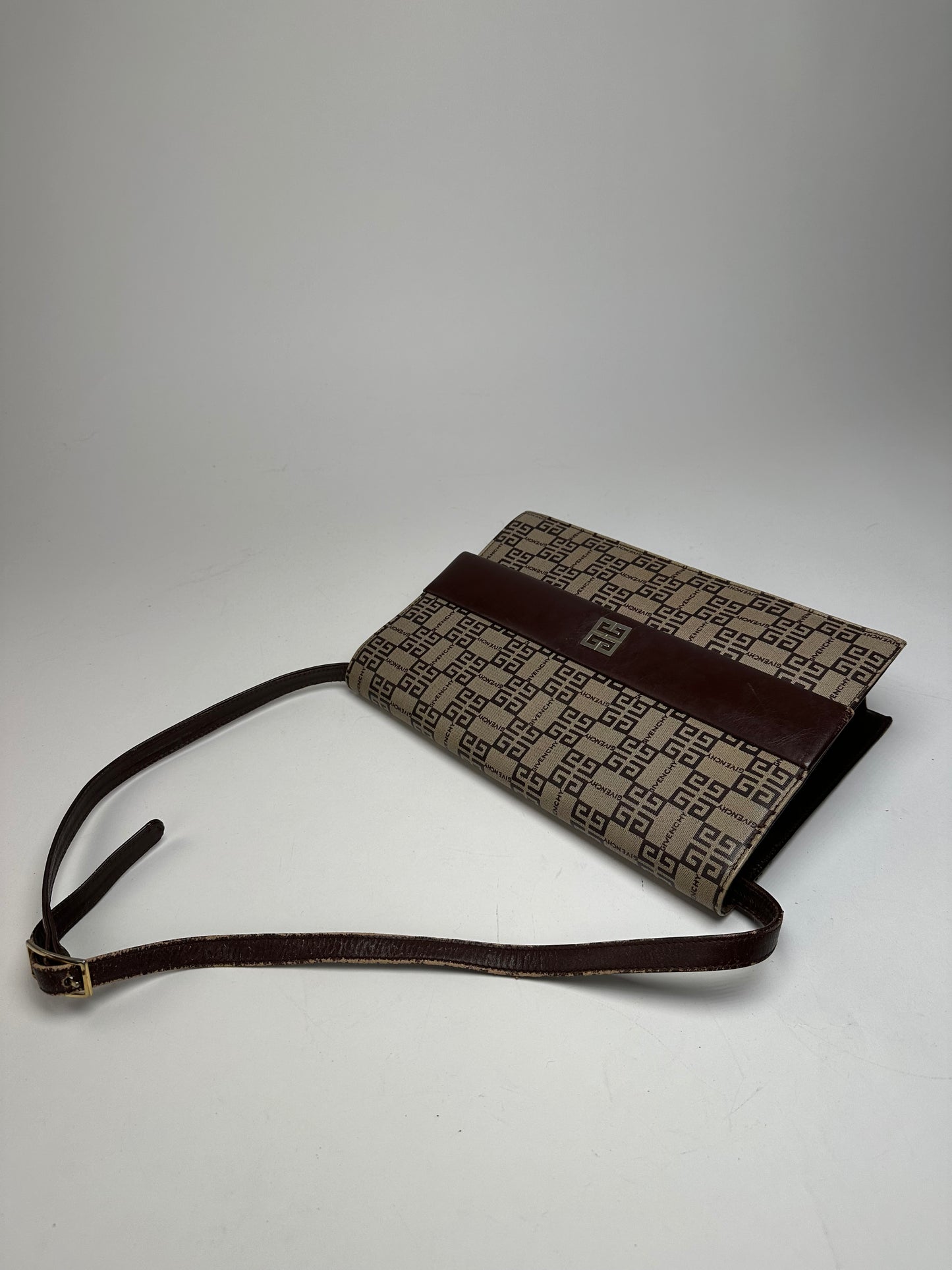 Vintage Givenchy Monogram Leather Multiway Vag Grey Brown