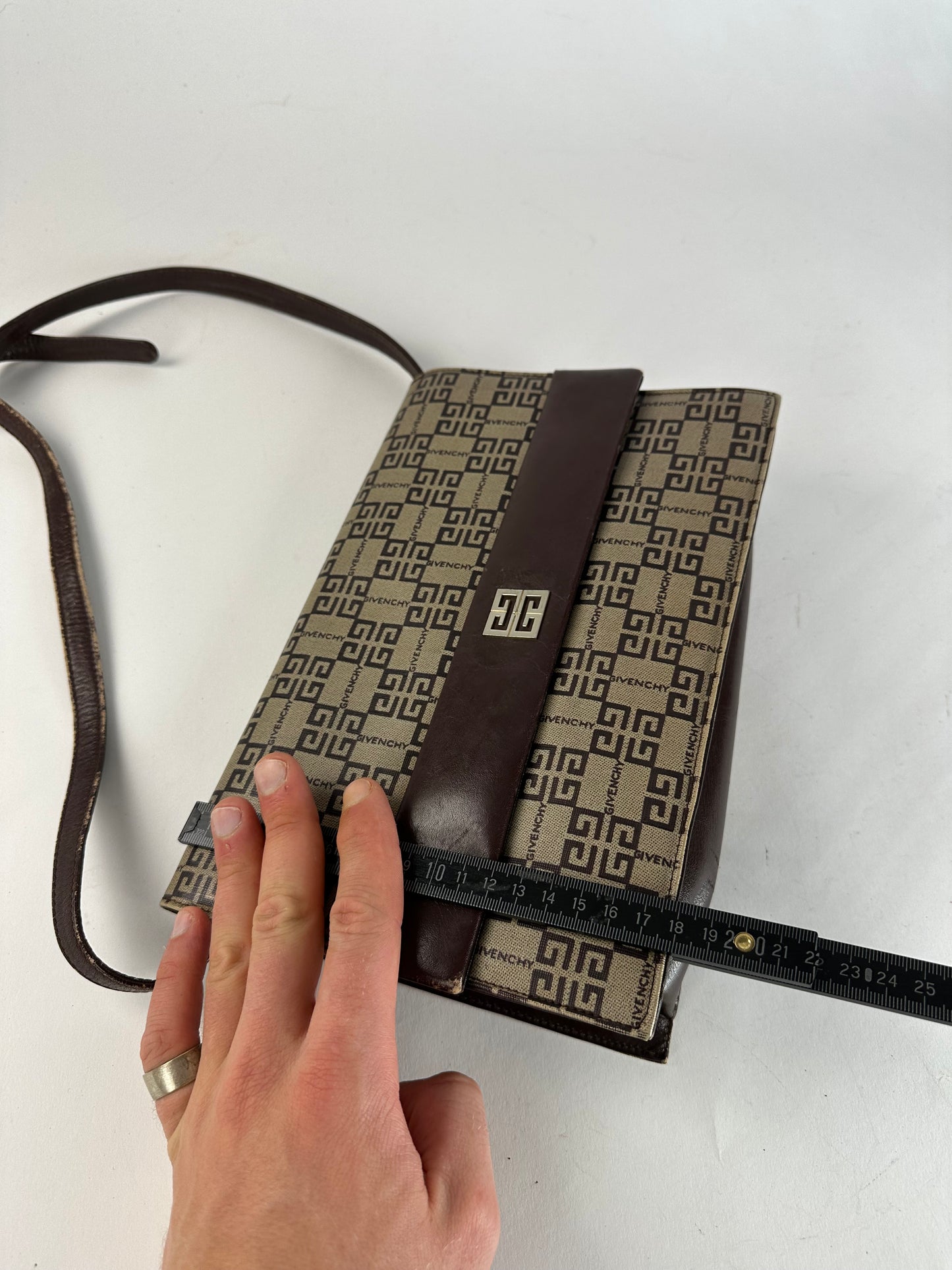 Vintage Givenchy Monogram Leather Multiway Vag Grey Brown