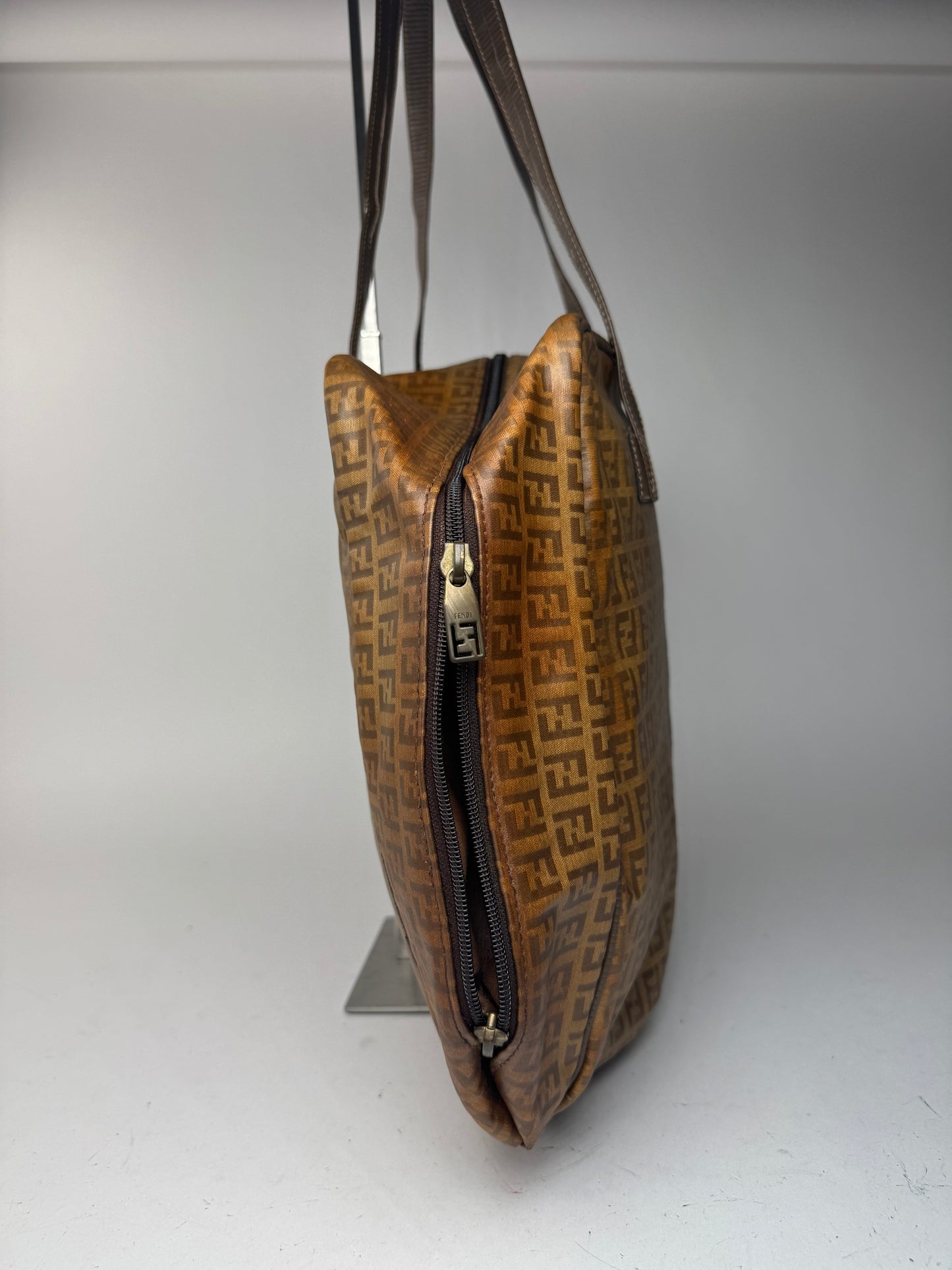 Vintage leather Fendi FF monogram Duffel bag gold brown