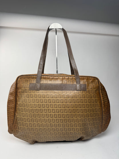 Vintage leather Fendi FF monogram Duffel bag gold brown