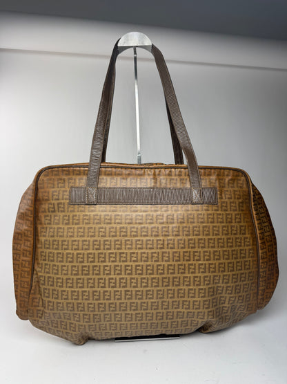 Vintage leather Fendi FF monogram Duffel bag gold brown