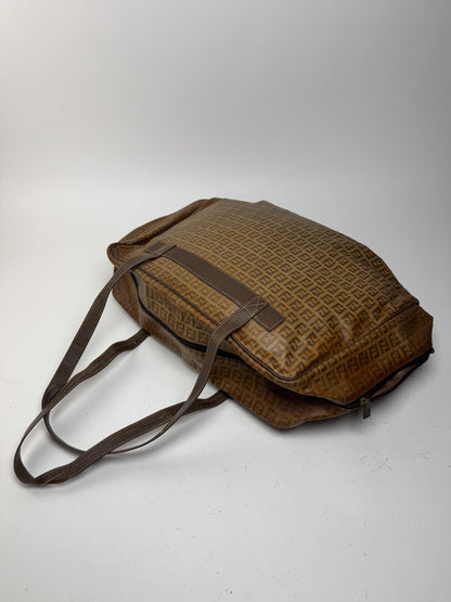 Vintage leather Fendi FF monogram Duffel bag gold brown