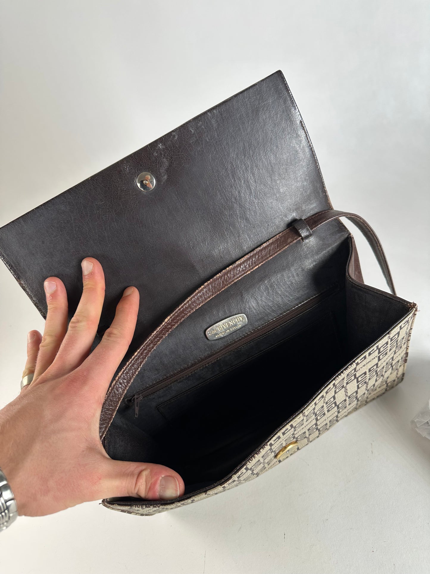 Vintage Givenchy Monogram Leather Multiway Vag Grey Brown