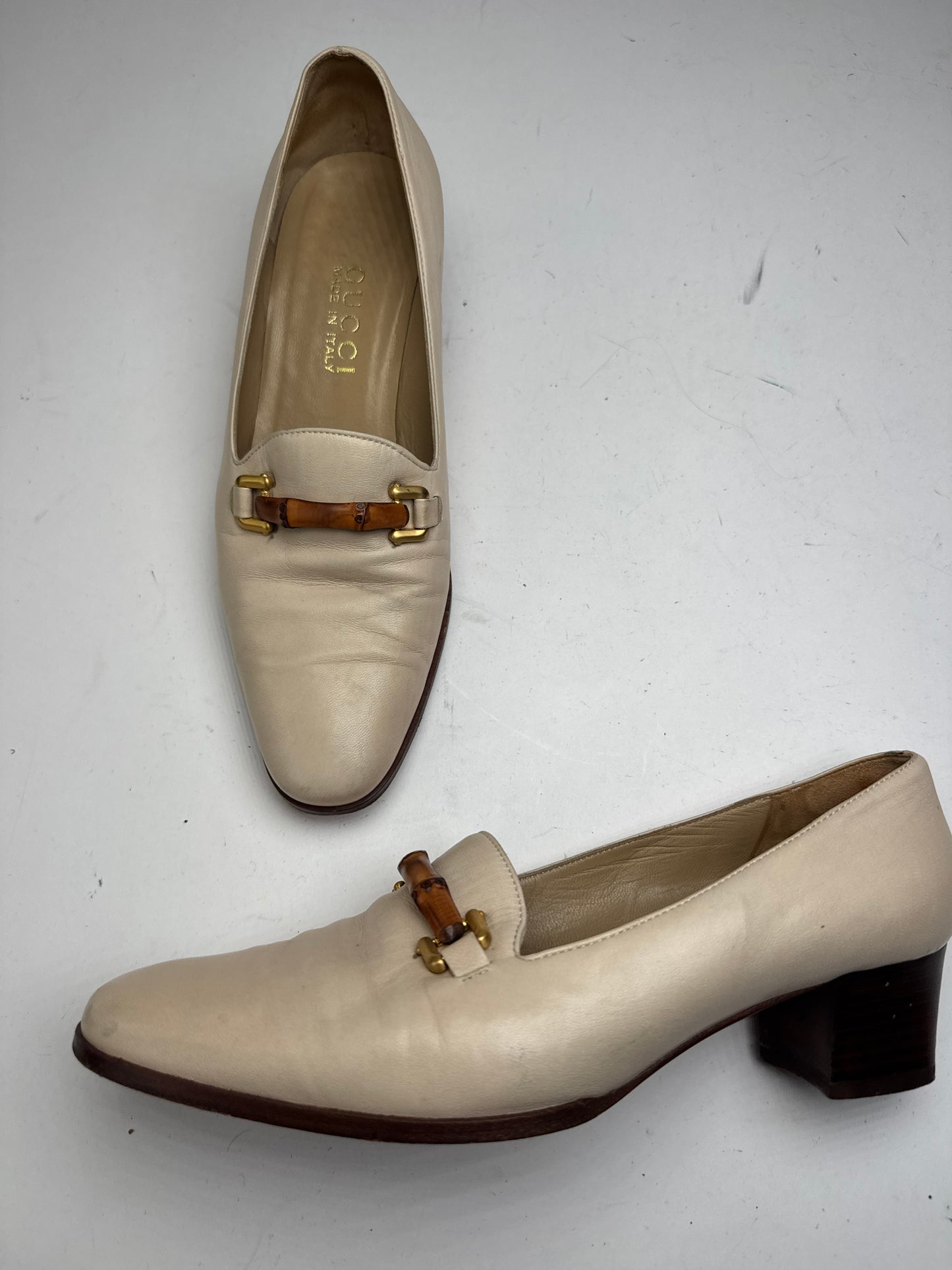 Vintage Gucci Leather Bamboo Pumps 36,5 Beige Black