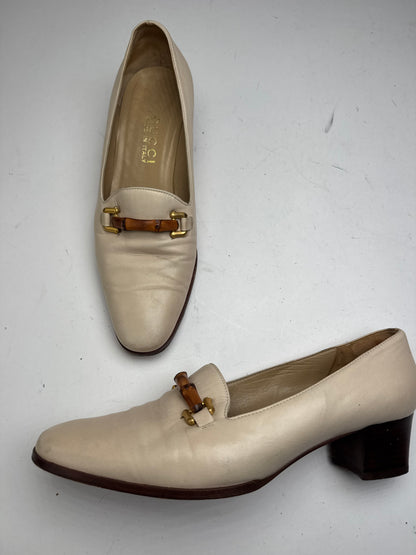 Vintage Gucci Leather Bamboo Pumps 36,5 Beige Black