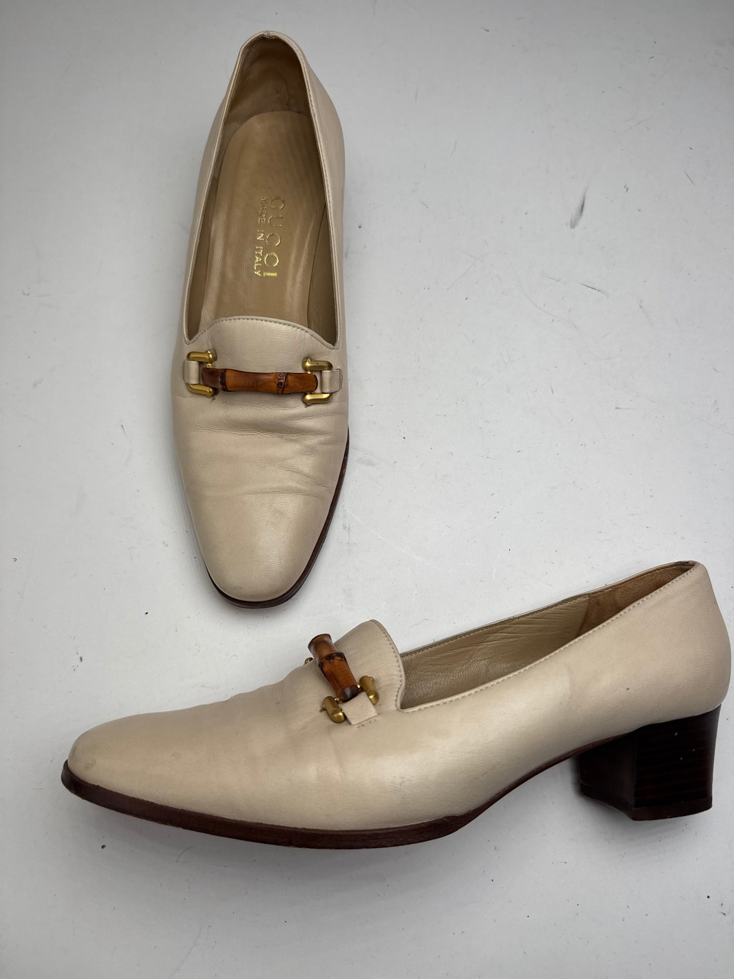 Vintage Gucci Leather Bamboo Pumps 36,5 Beige Black
