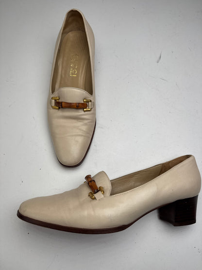 Vintage Gucci Leather Bamboo Pumps 36,5 Beige Black