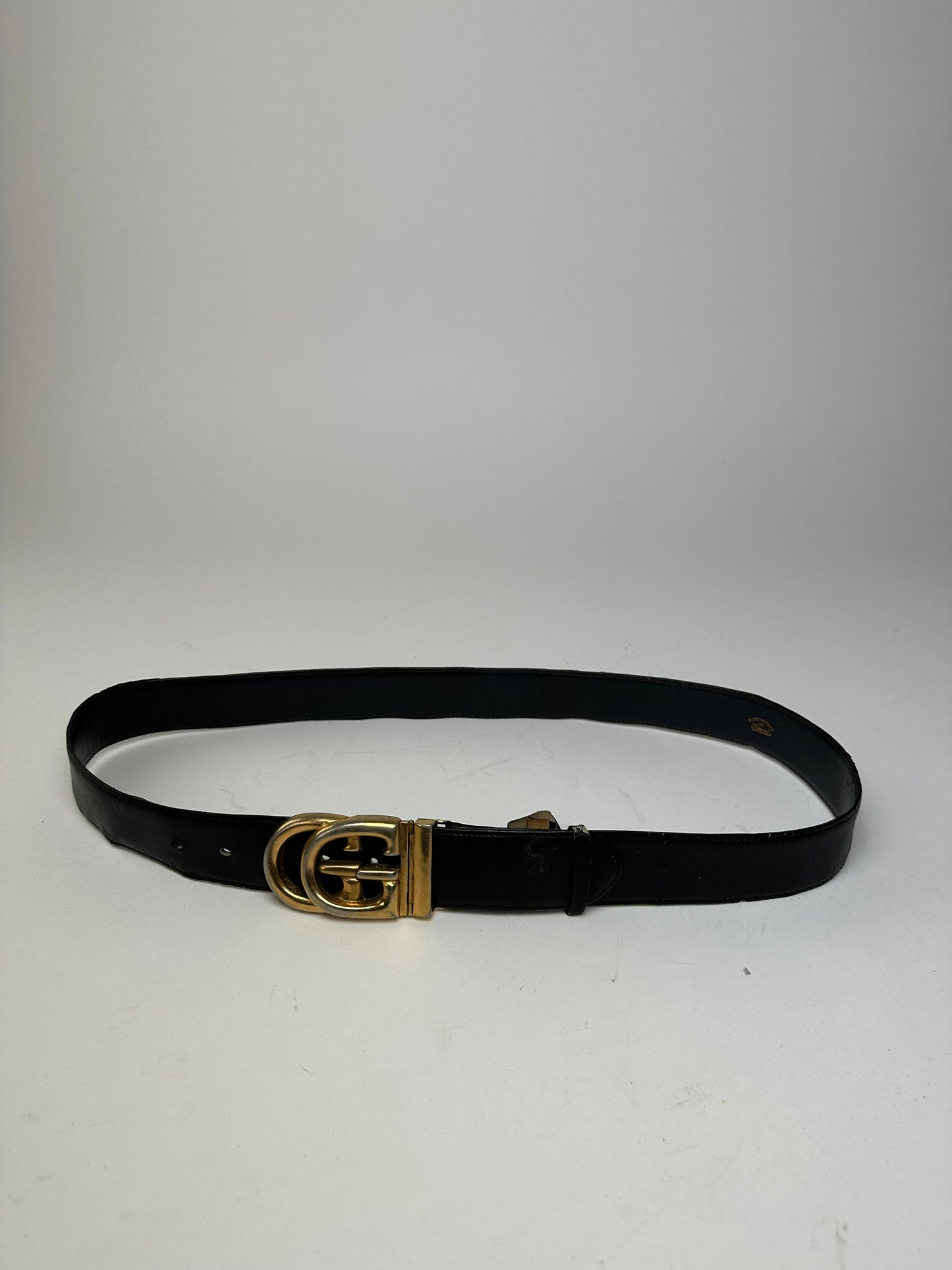 Vintage Gucci GG Logo Leather Belt Black Gold