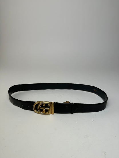 Vintage Gucci GG Logo Leather Belt Black Gold