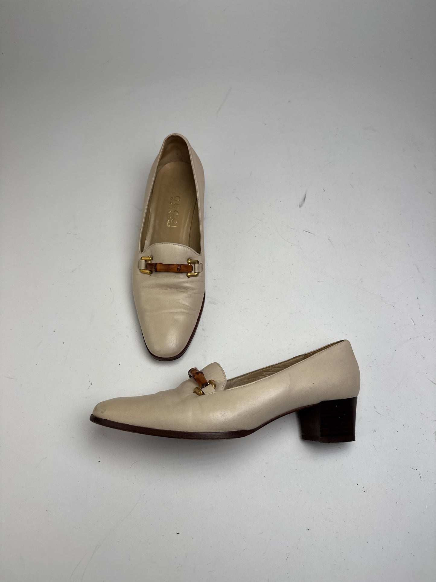 Vintage Gucci Leather Bamboo Pumps 36,5 Beige Black