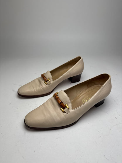 Vintage Gucci Leather Bamboo Pumps 36,5 Beige Black