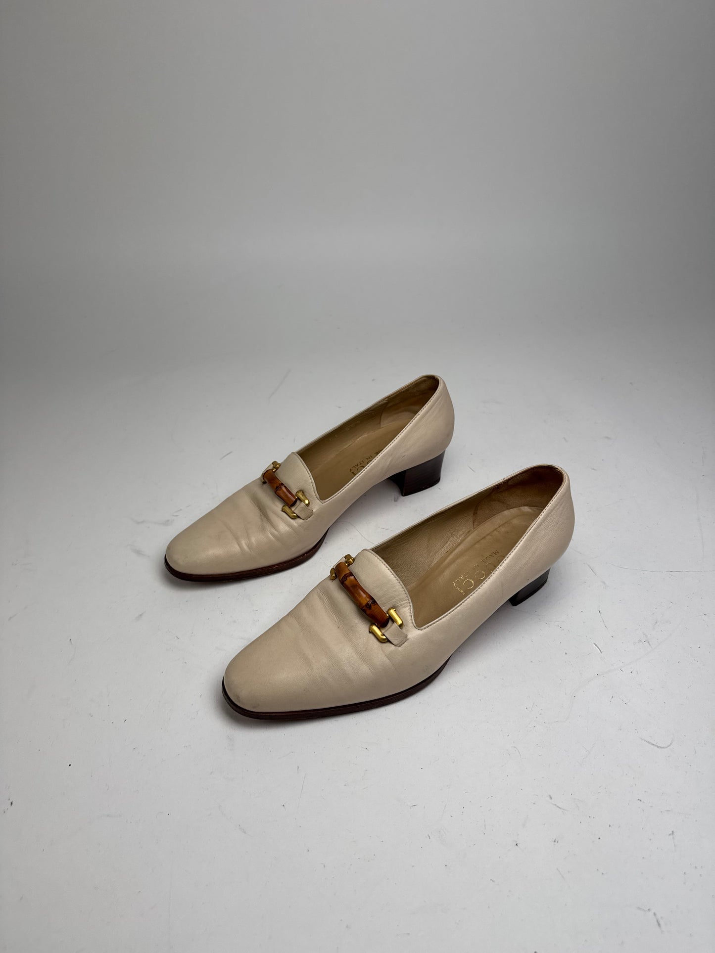 Vintage Gucci Leather Bamboo Pumps 36,5 Beige Black