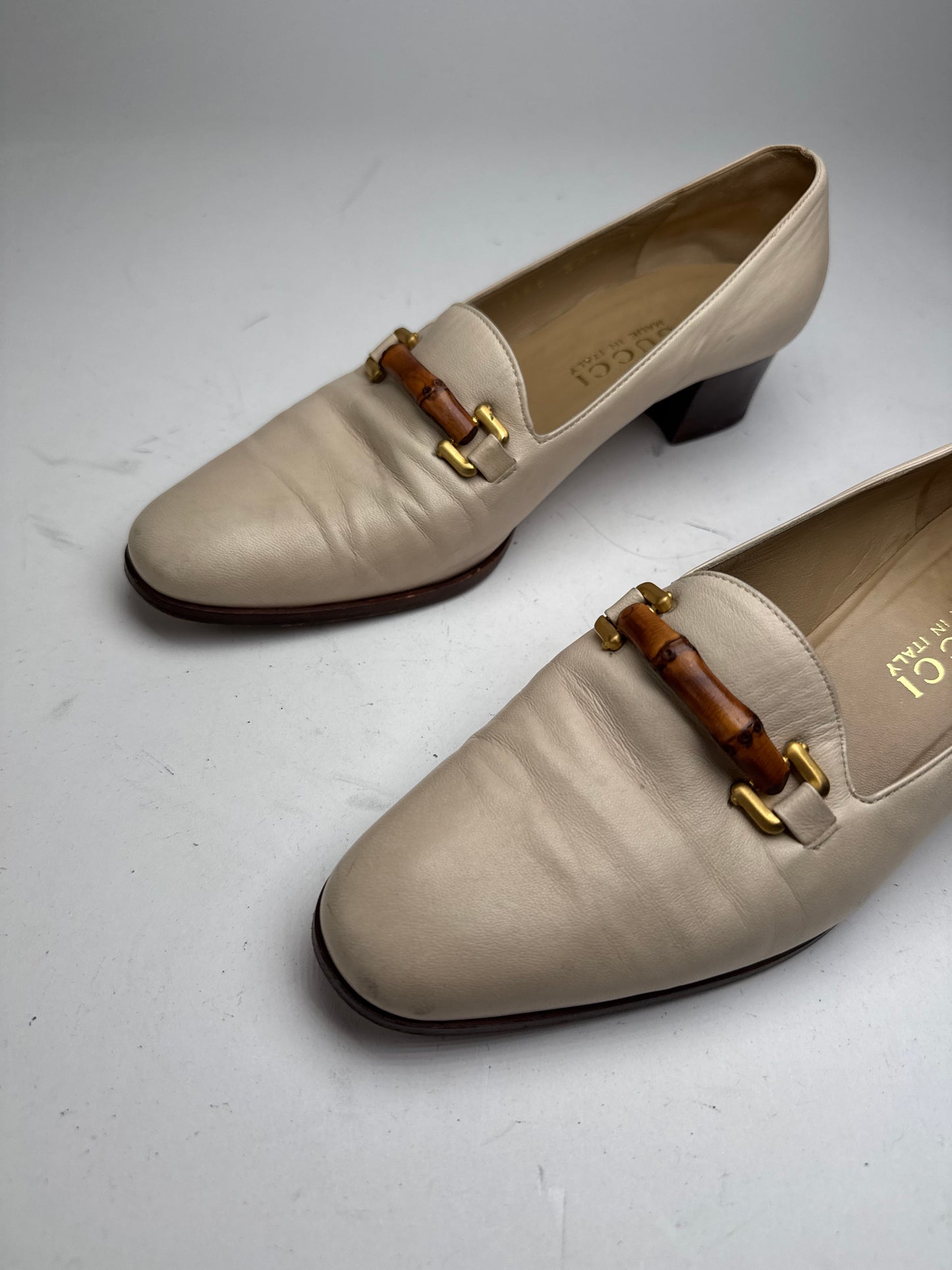Vintage Gucci Leather Bamboo Pumps 36,5 Beige Black
