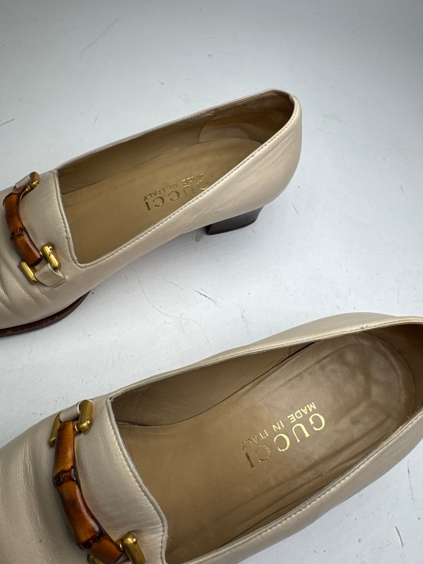 Vintage Gucci Leather Bamboo Pumps 36,5 Beige Black