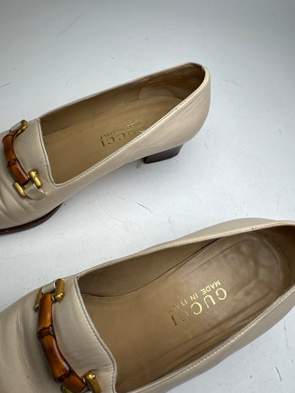 Vintage Gucci Leather Bamboo Pumps 36,5 Beige Black
