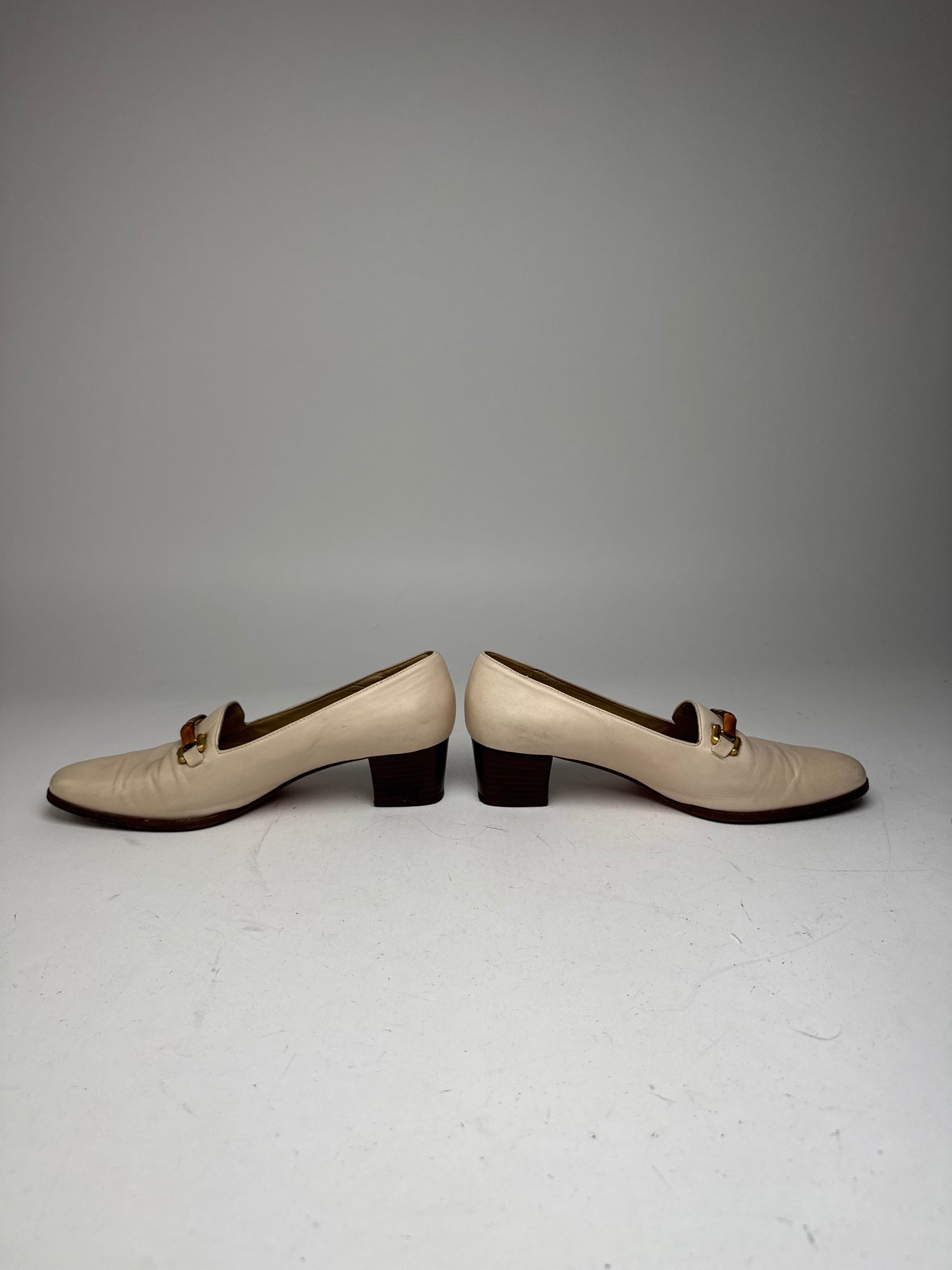 Vintage Gucci Leather Bamboo Pumps 36,5 Beige Black