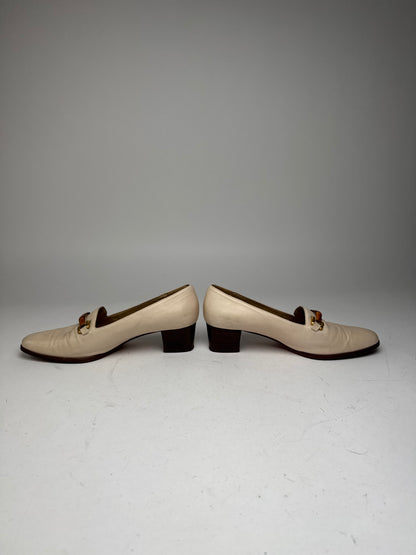 Vintage Gucci Leather Bamboo Pumps 36,5 Beige Black
