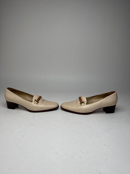 Vintage Gucci Leather Bamboo Pumps 36,5 Beige Black