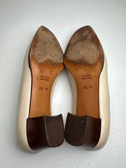 Vintage Gucci Leather Bamboo Pumps 36,5 Beige Black