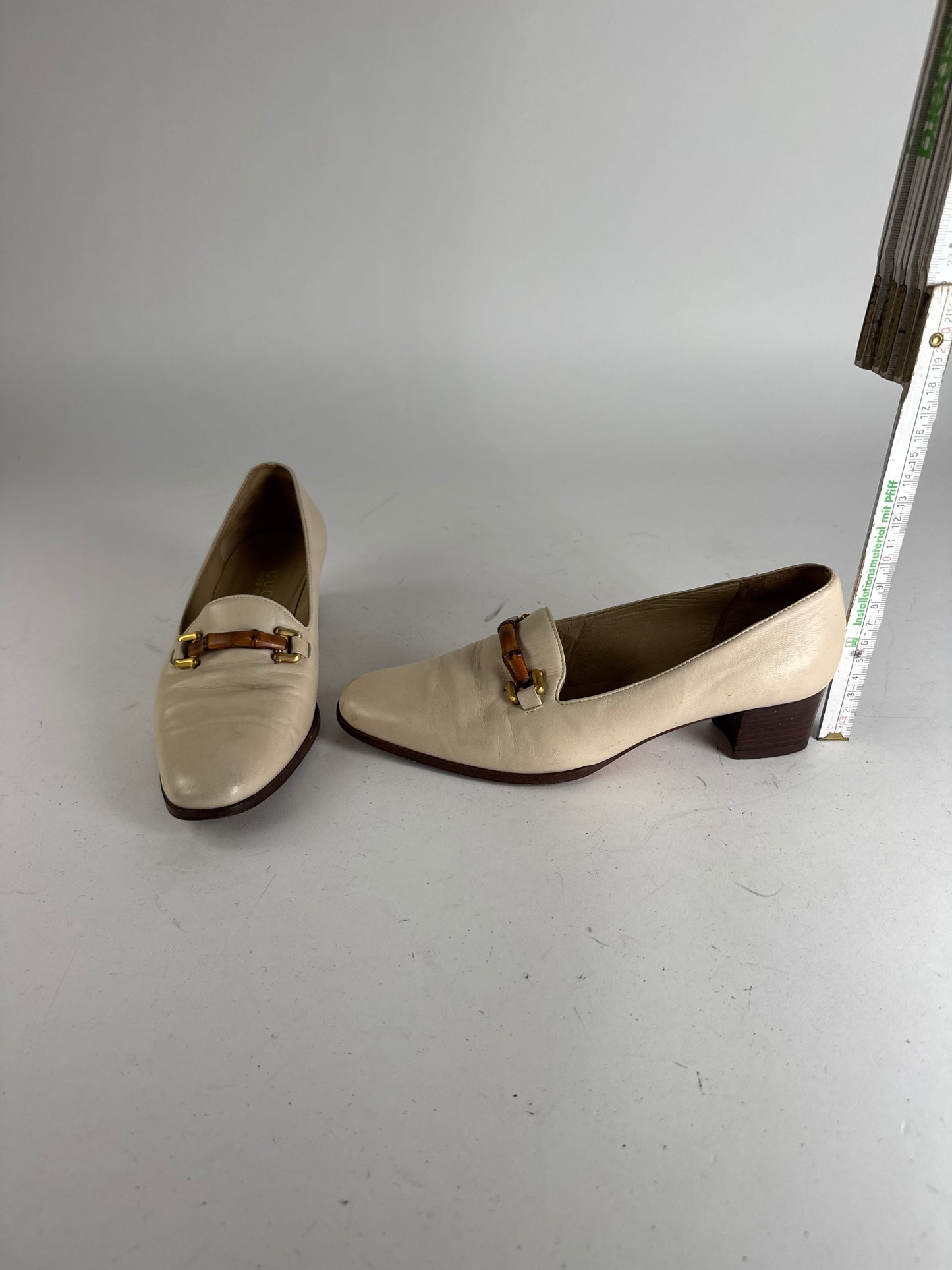 Vintage Gucci Leather Bamboo Pumps 36,5 Beige Black