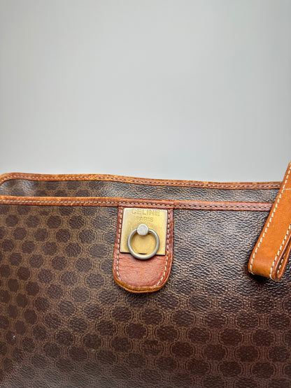 Vintage Celine Paris Triomphe Monogram Leather Clutch Brown