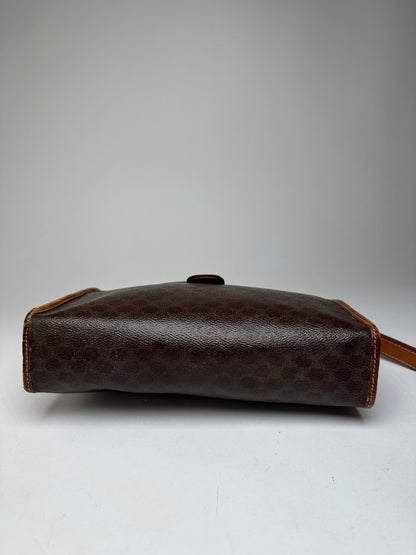 Vintage Celine Paris Triomphe Monogram Leather Clutch Brown