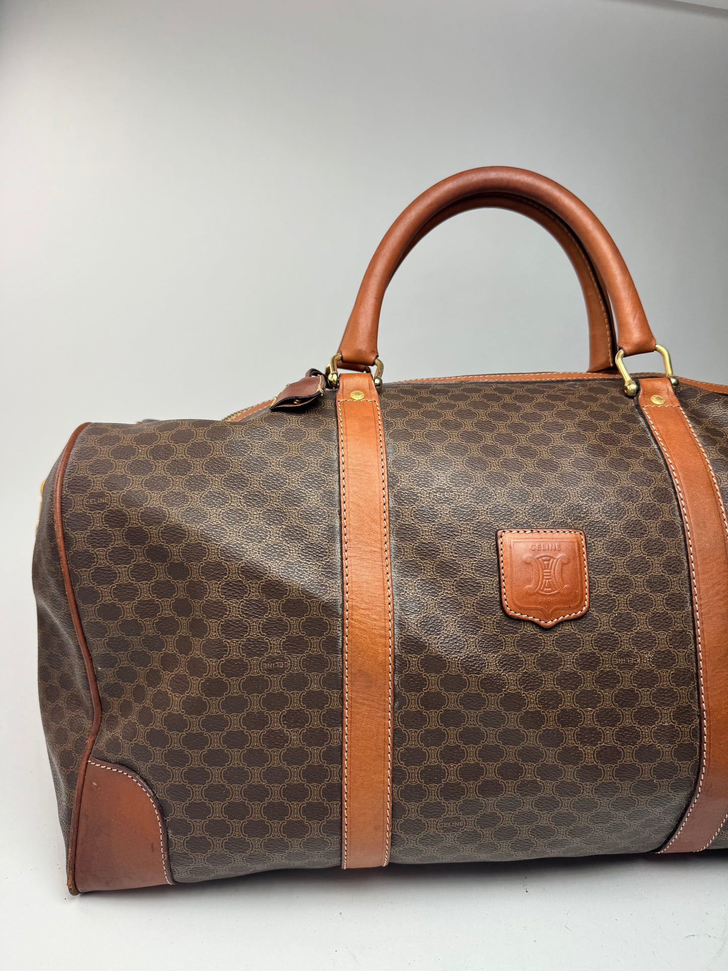 Sac Boston vintage en cuir Celine Paris Triomphe monogramme marron