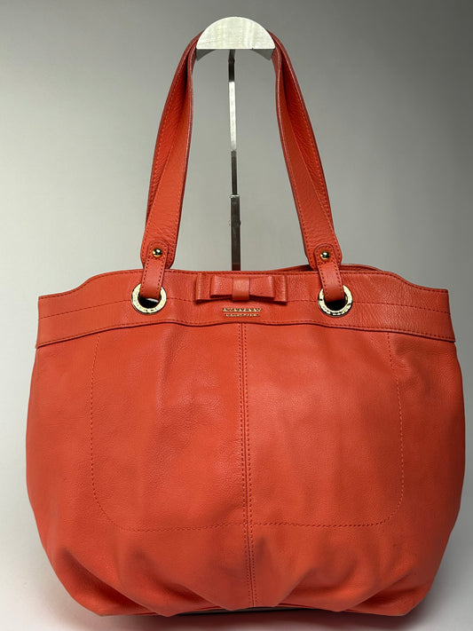 Vintage Burberry Nova Check Lined Leather Tote c. 2008–2012 Coral Orange