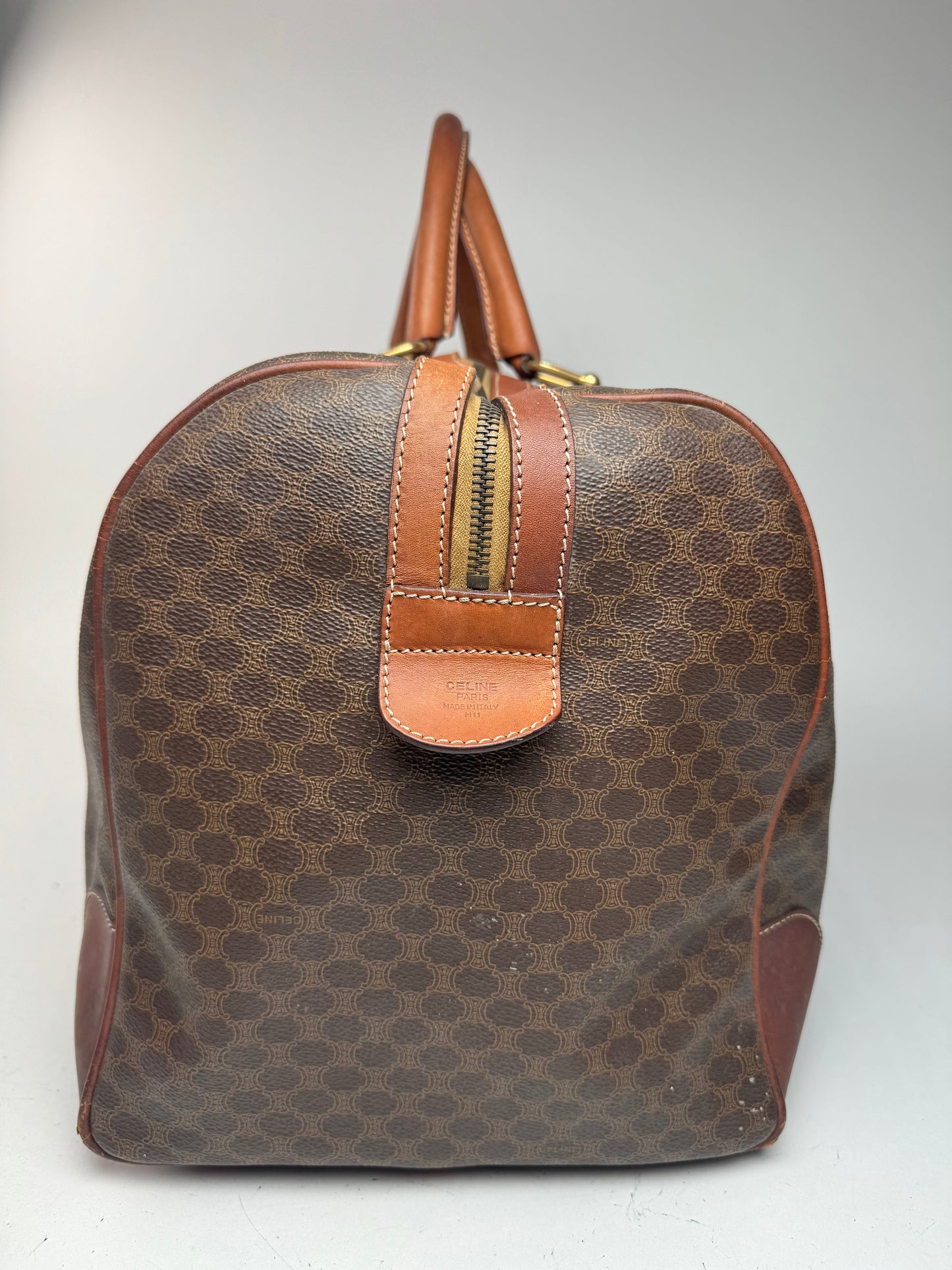 Sac Boston vintage en cuir Celine Paris Triomphe monogramme marron