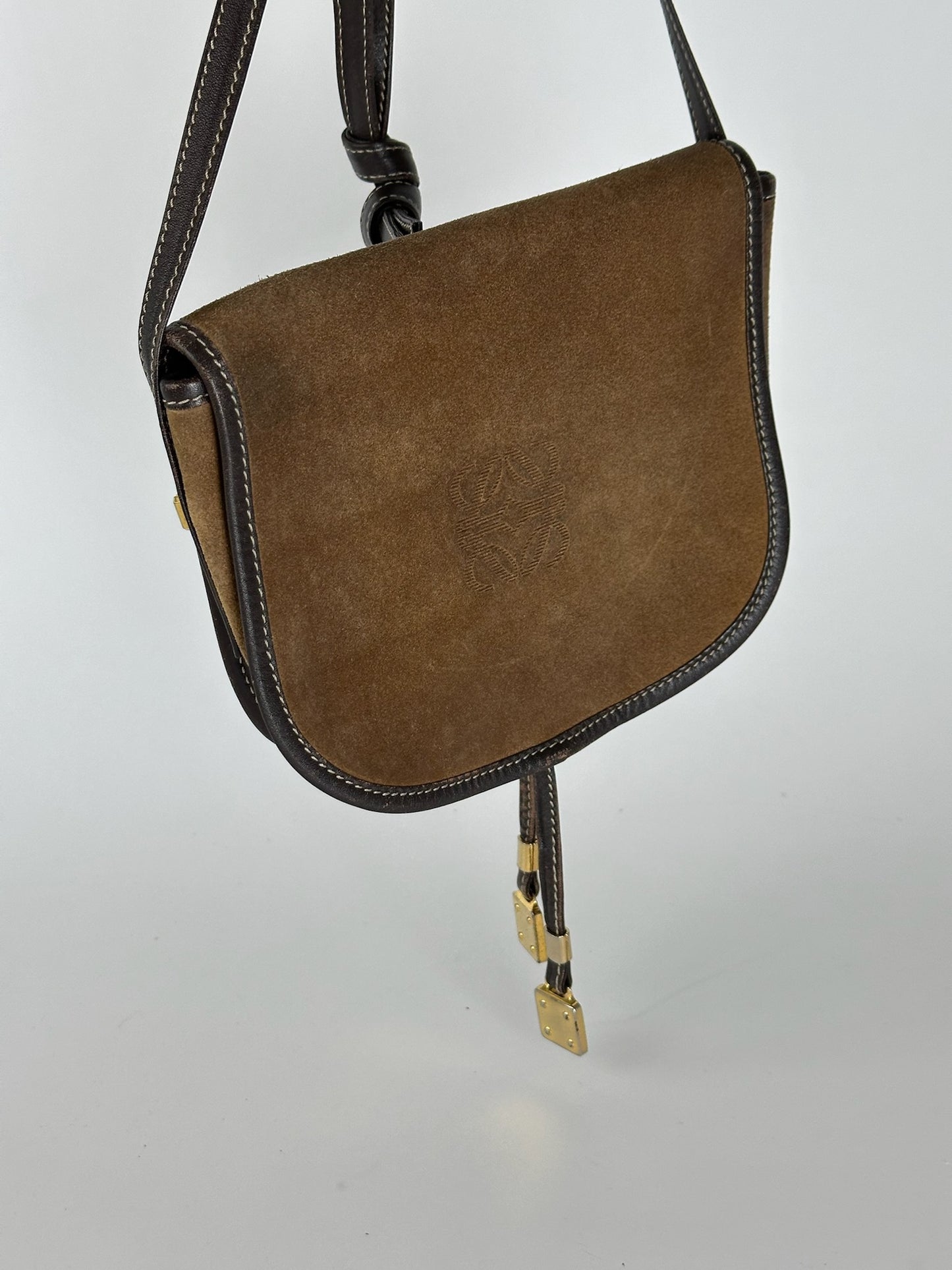 Vintage loewe Amazona suede bag brown