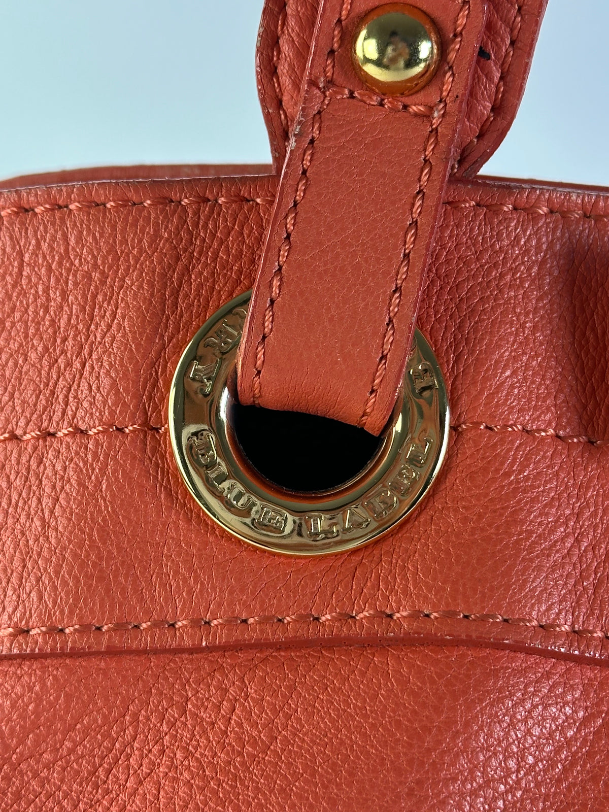 Vintage Burberry Nova Check Lined Leather Tote c. 2008–2012 Coral Orange
