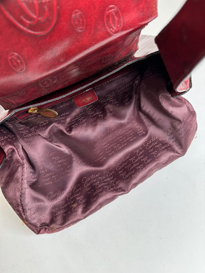 Vintage Cartier Must de Cartier Leather Shoulder Bag Burgundy Gold