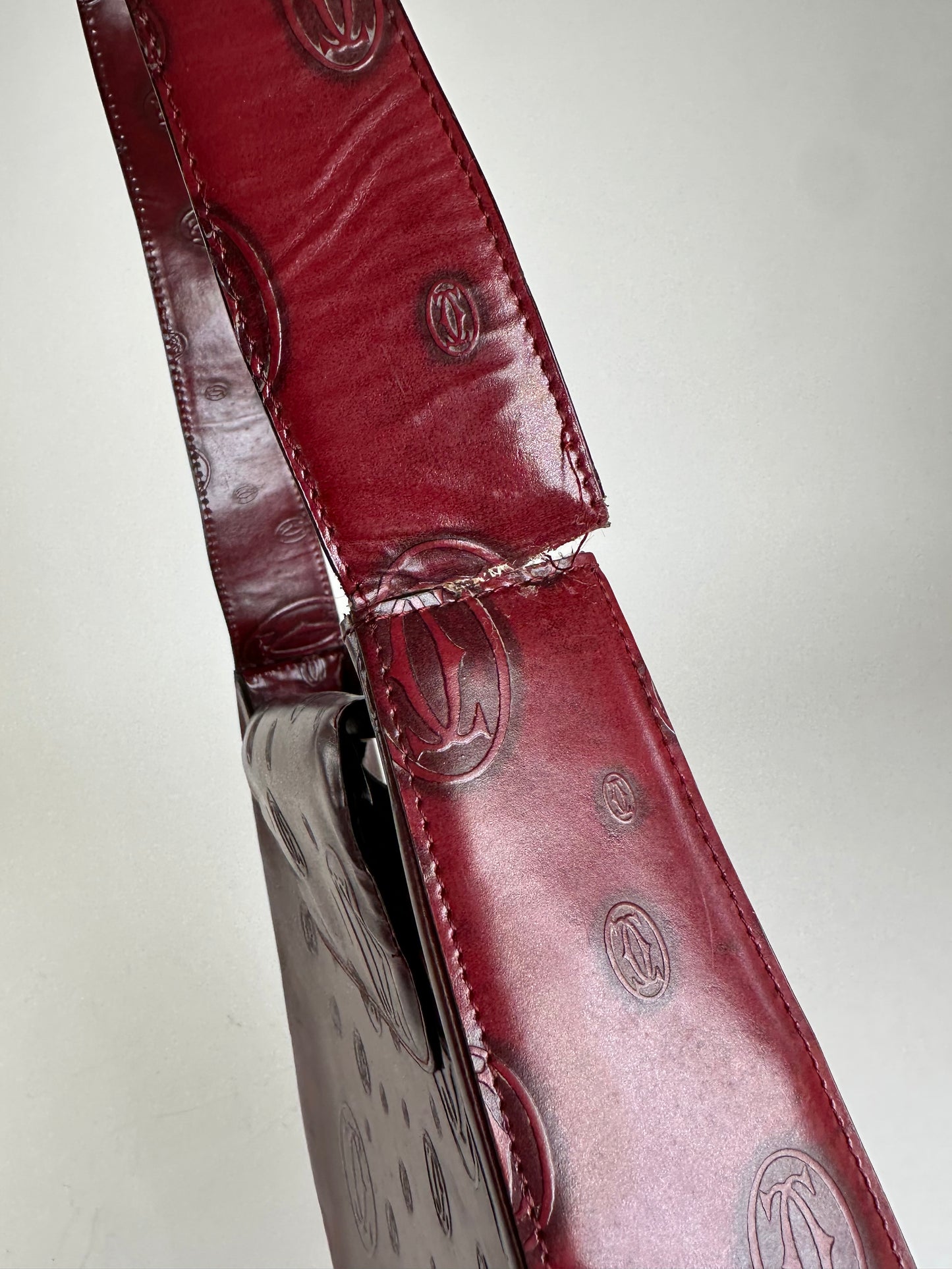 Vintage Cartier Must de Cartier Leather Shoulder Bag Burgundy Gold