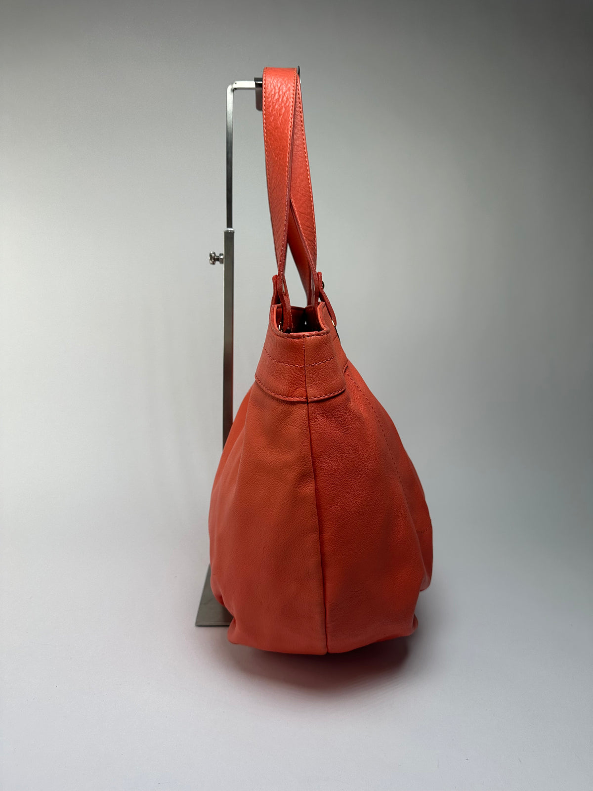 Vintage Burberry Nova Check Lined Leather Tote c. 2008–2012 Coral Orange