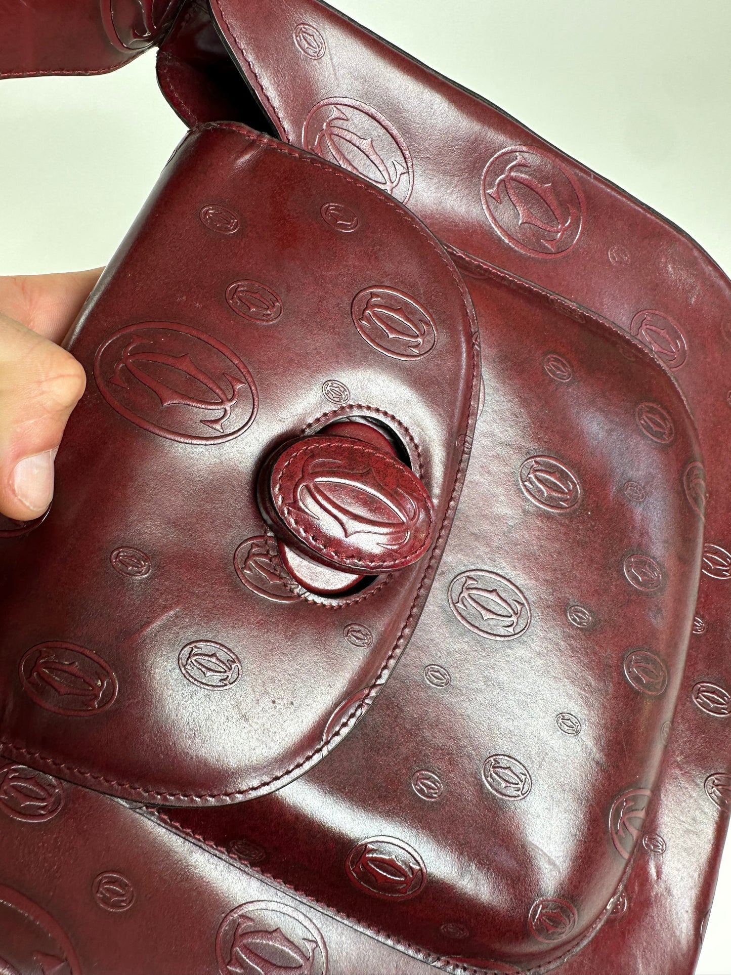 Vintage Cartier Must de Cartier Leather Shoulder Bag Burgundy Gold