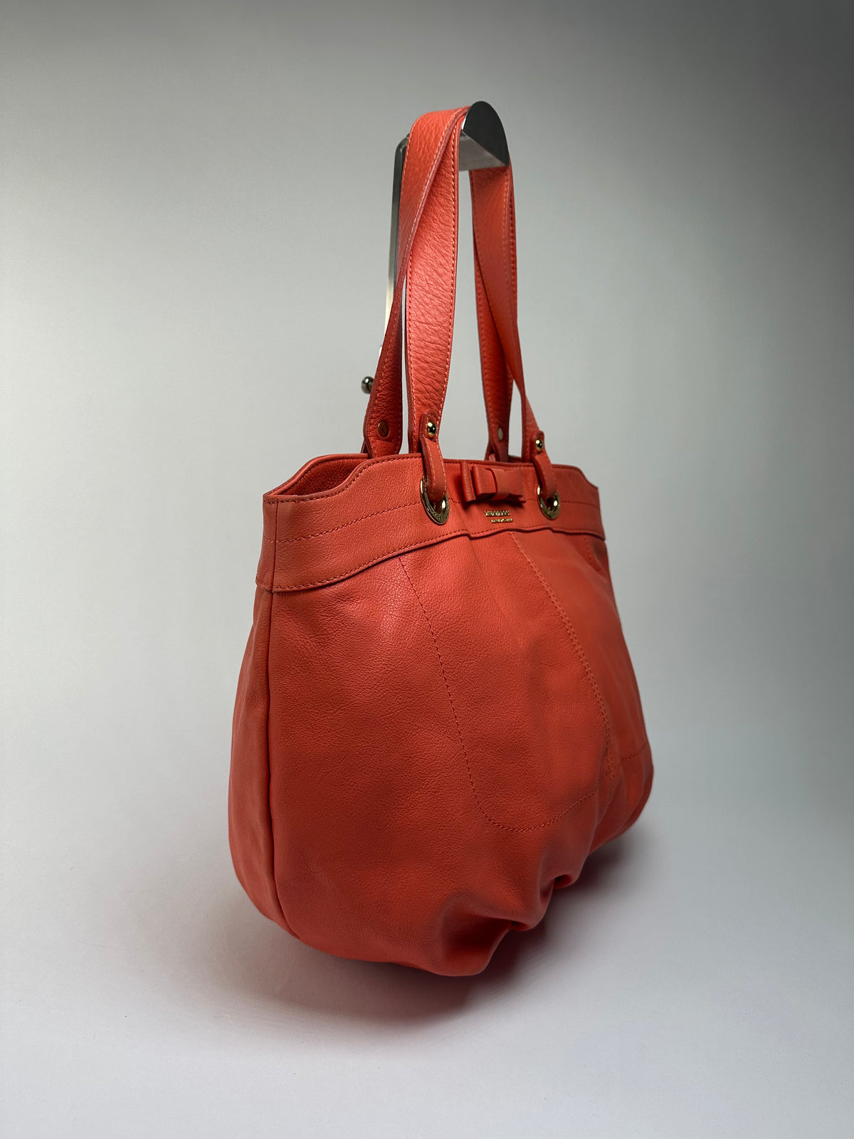 Vintage Burberry Nova Check Lined Leather Tote c. 2008–2012 Coral Orange