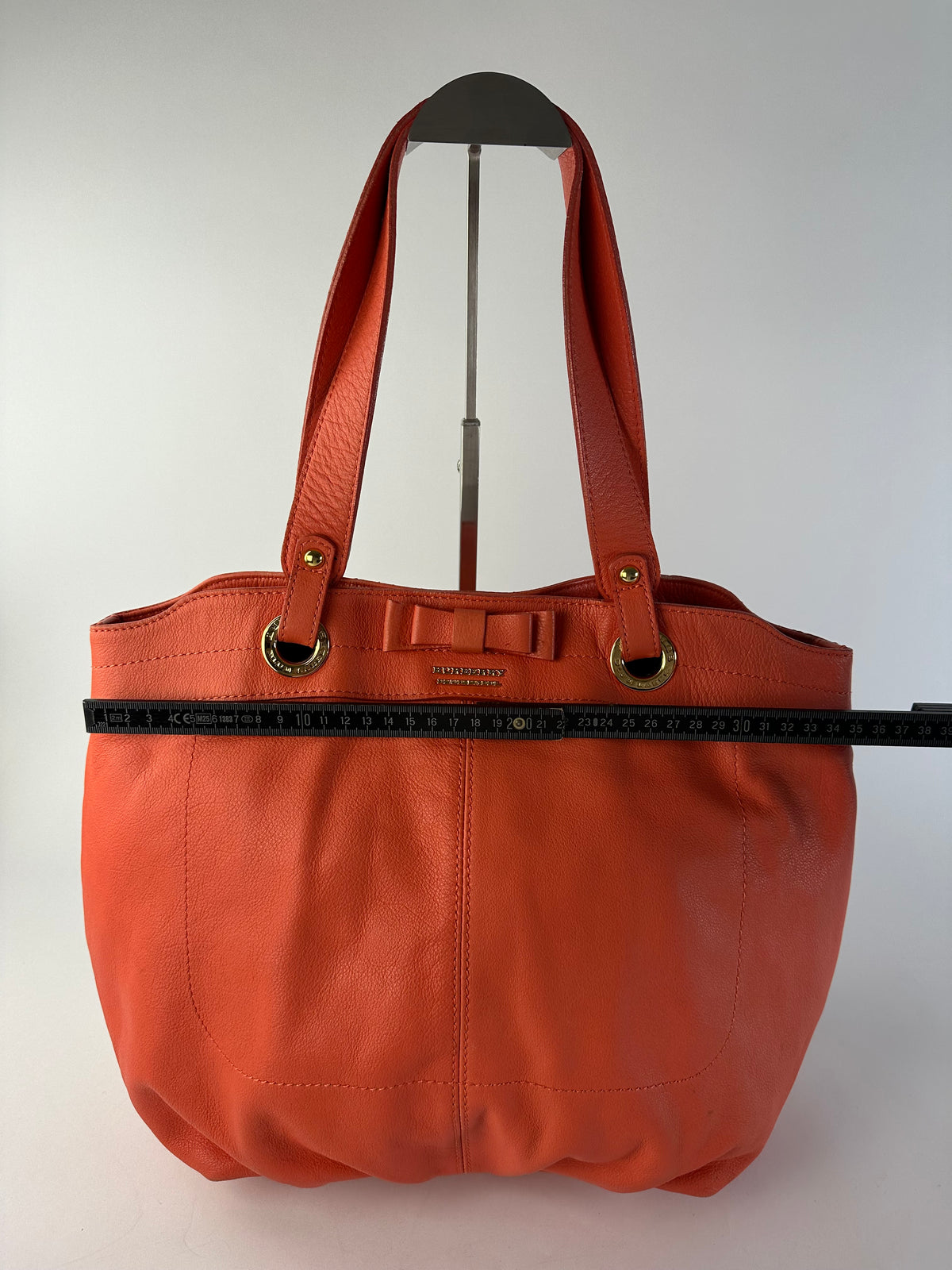 Vintage Burberry Nova Check Lined Leather Tote c. 2008–2012 Coral Orange