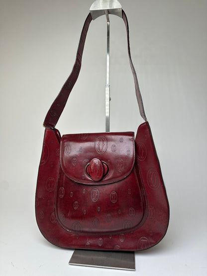 Vintage Cartier Must de Cartier Leather Shoulder Bag Burgundy Gold