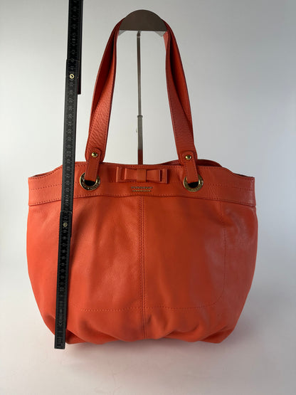 Vintage Burberry Nova Check Lined Leather Tote c. 2008–2012 Coral Orange