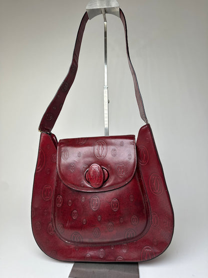 Vintage Cartier Must de Cartier Leather Shoulder Bag Burgundy Gold