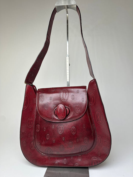 Vintage Cartier Must de Cartier Leather Shoulder Bag Burgundy Gold