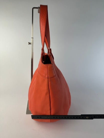 Vintage Burberry Nova Check Lined Leather Tote c. 2008–2012 Coral Orange