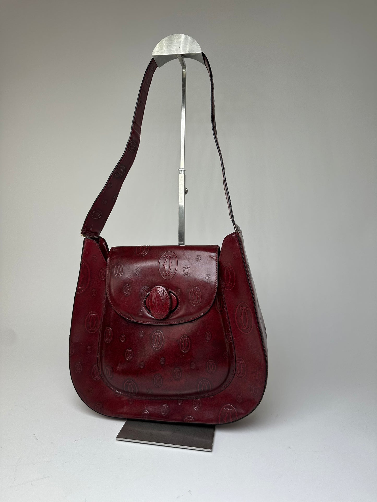 Vintage Cartier Must de Cartier Leather Shoulder Bag Burgundy Gold
