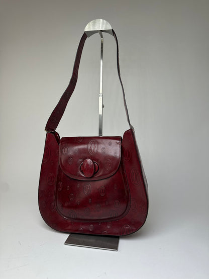 Vintage Cartier Must de Cartier Leather Shoulder Bag Burgundy Gold