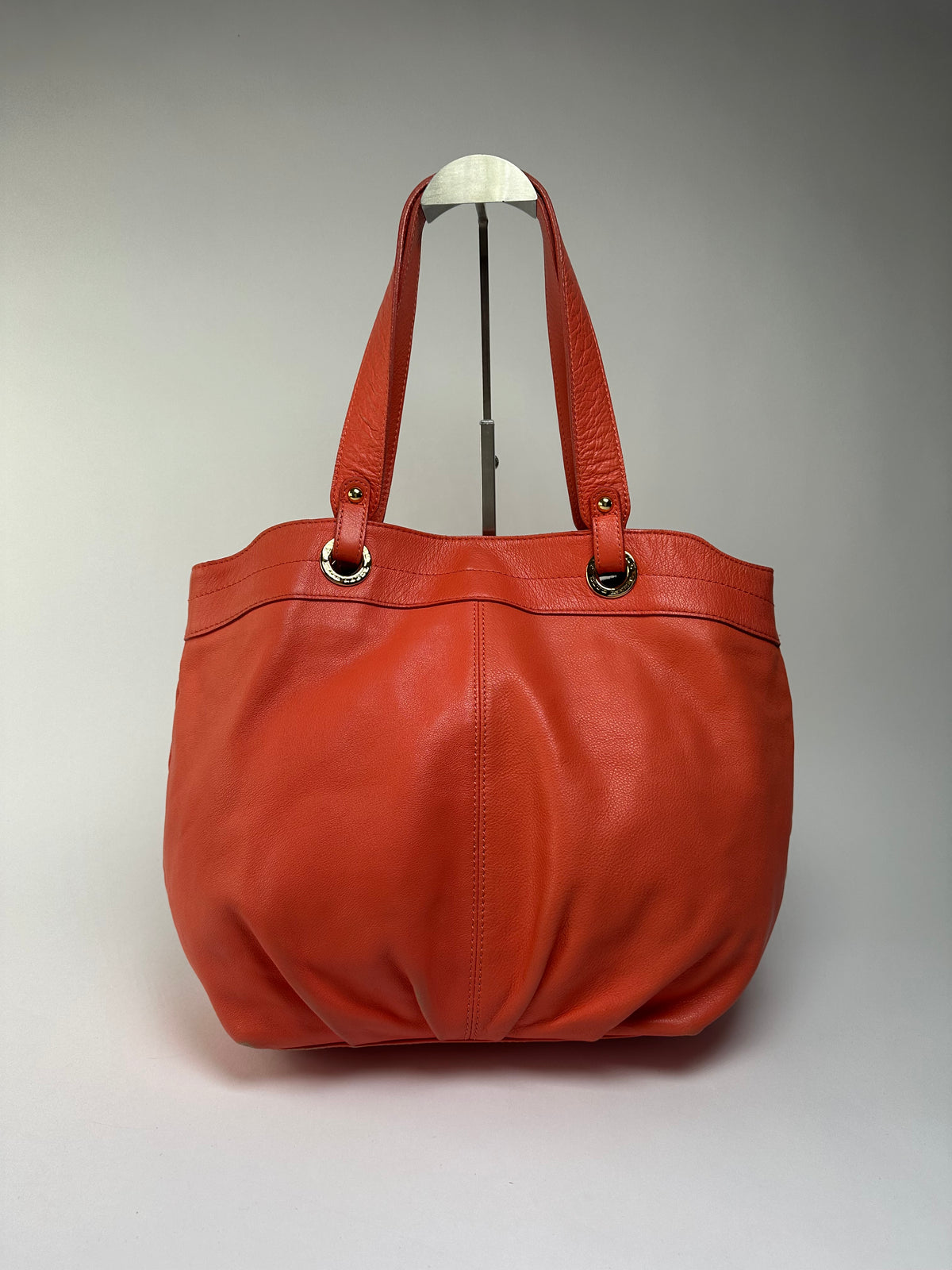 Vintage Burberry Nova Check Lined Leather Tote c. 2008–2012 Coral Orange
