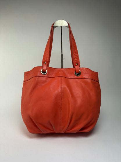 Vintage Burberry Nova Check Lined Leather Tote c. 2008–2012 Coral Orange