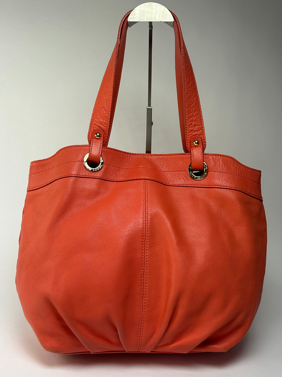 Vintage Burberry Nova Check Lined Leather Tote c. 2008–2012 Coral Orange